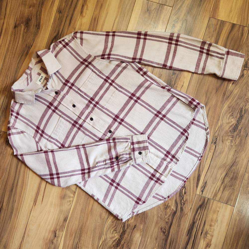 Pact Organic 100% Cotton Flannel Long Sleeve Shirt Pink Size S